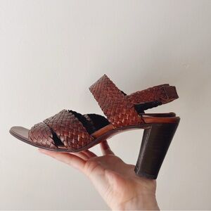 Cole Haan • Woven Leather Strap Heeled Sandal in Brown